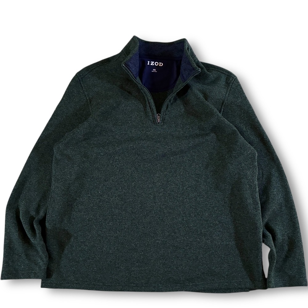 EUC IZOD Men's Green Heathered Fleece 1/4 Zip Pullover‎ Sweatshirt XXL